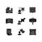 Film making black glyph icons set on white space