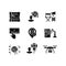 Film making process black glyph icons set on white space