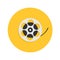 Film movie reel. I love cinema round icon. Flat design style. Yellow background. Isolated