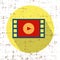Film movie strip with play retro vector icon with grunge screen texture