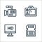 film shooting production line icons. linear set. quality vector line set such as sd card, monitor, photo camera