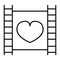 Film strip with heart thin line icon. Cinema vector illustration isolated on white. Love movie outline style design