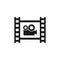 Film strip with video camera vector icon. Cinema symbol.