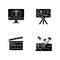 Filmmaking and Internet blogging black glyph icons set on white space