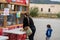 Filmore, California, United States - June 28, 2020: Customers with masks line up to buy fireworks from stands in Filmore ahead of