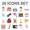 Films and cinema cartoon icons in set collection for design.Movies and Attributes vector symbol stock web illustration.