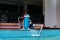 A filter pump cleans the pool water. Device for automatic cleaning of swimming pools