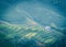 Filtered image aerial lush green terrace rice field with wooden slum house in Sapa, Northern Vietnam