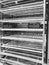 Filtered image motion blurred empty shelves at wholesale store near Dallas, Texas, America food shortage concept