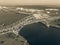 Filtered tone aerial Corpus Christi Harbor Bridge and Ship Channel, Texas, USA