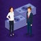 Finacial transaction with business people isometric