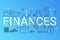 Finance 2019 word trendy composition concept banner. Outline stroke Investment, Strategy, Analysis. Flat line icons