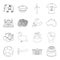 Finance, art, sport and other web icon in outline style.religion, cooking, building icons in set collection.