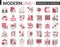 Finance and banking complex flat line red black icons vector illustration set. Creative website financial outline