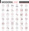 Finance and banking flat thin red black line icons vector illustration set, creative website financial outline symbols