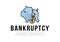 Finance. Bankruptcy. Broken piggy bank logo with dollar coins, lettering bankruptcy. Vector illustration.