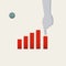 Finance, business recession vector concept with chart and hand pointing to turning point. Symbol of loss, bankruptcy.