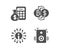 Finance calculator, Bitcoin exchange and Info icons. Speakers sign. Vector