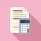 Finance calculator icon flat vector. Business report