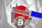 Finance concept, Bitcoin on the background a Flag of Japan, bitcoin control, bitcoin in a caliper, a board with a trend of crypto