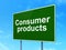 Finance concept: Consumer Products on road sign background