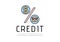 Finance. Credit. Percent sign logo, in which there is a dollar sign and a house, the inscription credit. Vector