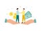Finance. Financial intermediaries. Men stand on two palms and shake hands, behind them are dollar bills and coins. Vector