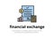 Finance. Financial services. Illustration of a document logo on it with a calculator, chart, coin, inscription financial exchange