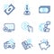 Finance icons set. Included icon as Payment, Bitcoin pay, Saving money signs. Vector