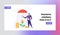 Finance Insurance Concept Banner Template with Businessman Holding Umbrella Under Money Tree. Money Protection