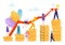 Finance investment growth, money profit success vector illustration. Financial economy profit, income wealth at bank