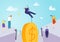 Finance investment jump and ambitious leap for money vector illustration. Jumping to success banking, determined