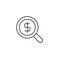 Finance and money, magnifying glass with dollar symbol, bank investment search thin line icon. Linear vector