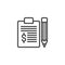 Finance money page and pen outline icon