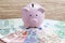Finance money savings account, Europe economics concept, pink pi