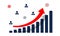 Finance progress or growth graph or diagram with arrow up icon in modern colour design concept on isolated white background. EPS