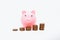 Finance Savings, save money for future investments and for emergency use concept. A pink piggybank and coin tower on