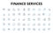 Finance services linear icons set. Investment, Budgeting, Taxation, Accounting, Wealth, Retirement, Savings vector