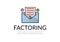Finance. Vector illustration logo factoring. In the envelope there is a document with a percent sign, on the sides there is a