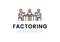 Finance. Vector illustration logo factoring. Three silhouettes of people are sitting at the table, factoring inscription