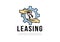 Finance. Vector illustration logo leasing. One hand puts the keys in the palm of the other, the inscription leasing