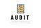 Finance. Vector illustration of a logo Tablet with a document on which it says audit, marks, under it the inscription