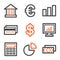 Finance web icons, orange and gray contour series