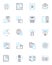 Financial accounting linear icons set. Assets, Liabilities, Equity, Revenue, Expenses, Cash flow, Depreciation line