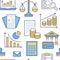 Financial accounting seamless pattern flat line icons. Bookkeeping background, tax optimization, loan, payroll, real