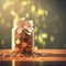 Financial accumulation Coins in a jar, background blurred, savings concept
