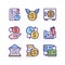 Financial activities pixel perfect RGB color icons set