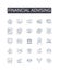 Financial advising line icons collection. Wealth management, Investment consulting, Fiscal counseling, My management