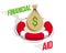 Financial aid concept, Life buoy lifebelt with big cash money bag isolated on white background. Isometric vector business and