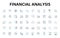 Financial analysis linear icons set. Profitability, Liquidity, Solvency, Efficiency, Sustainability, Cashflow, Growth